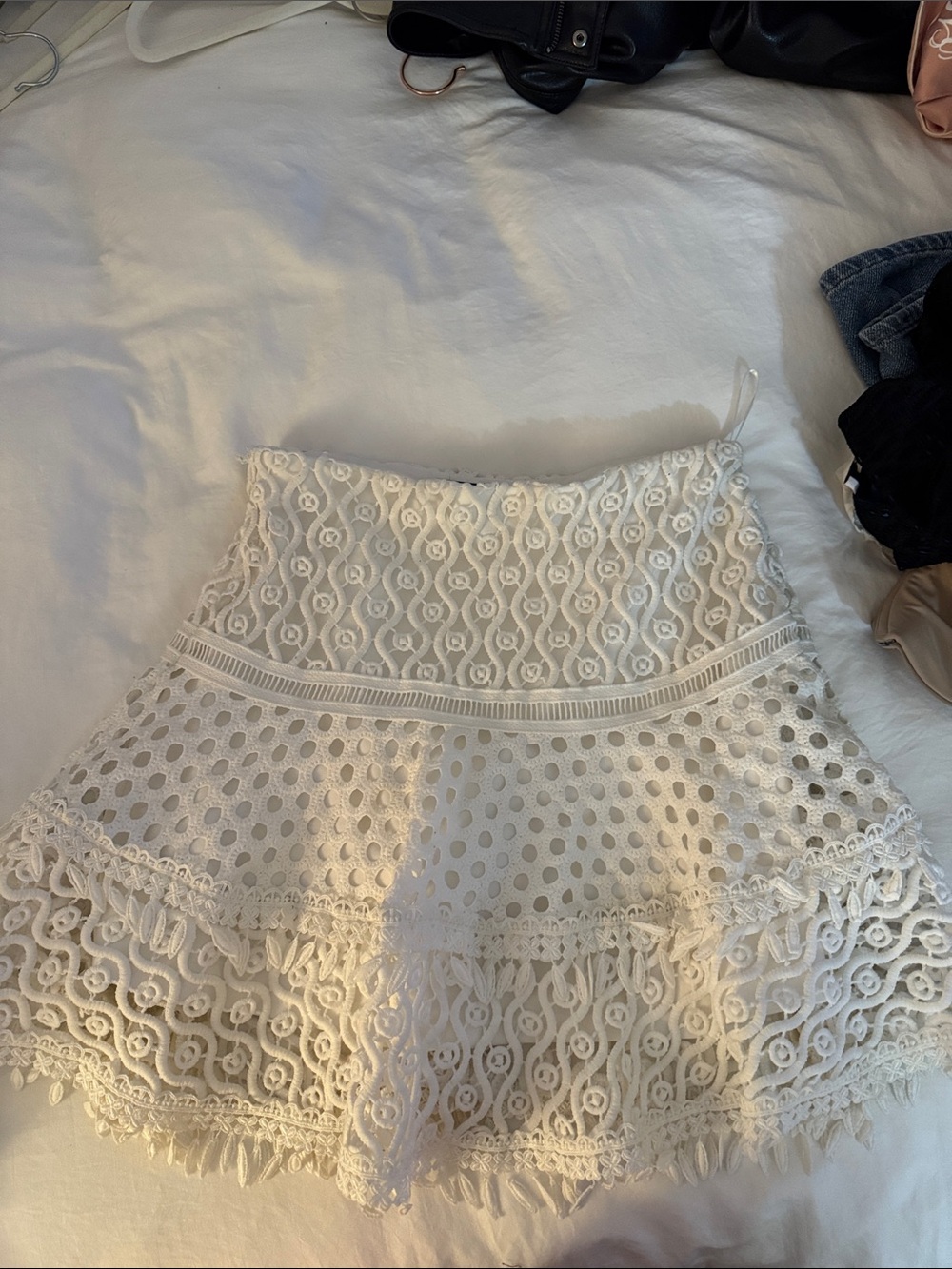 Aqua Cream Lace Tiered Midi Skirt